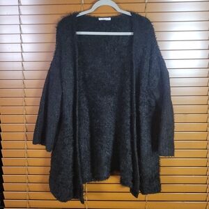 Women's Black Fuzzy Open Front Cardigan Sweater